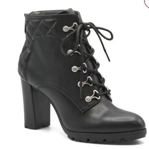 ADRIENNE VITTODINI faux leather lace-up anklet boots size 7.5 m, color black